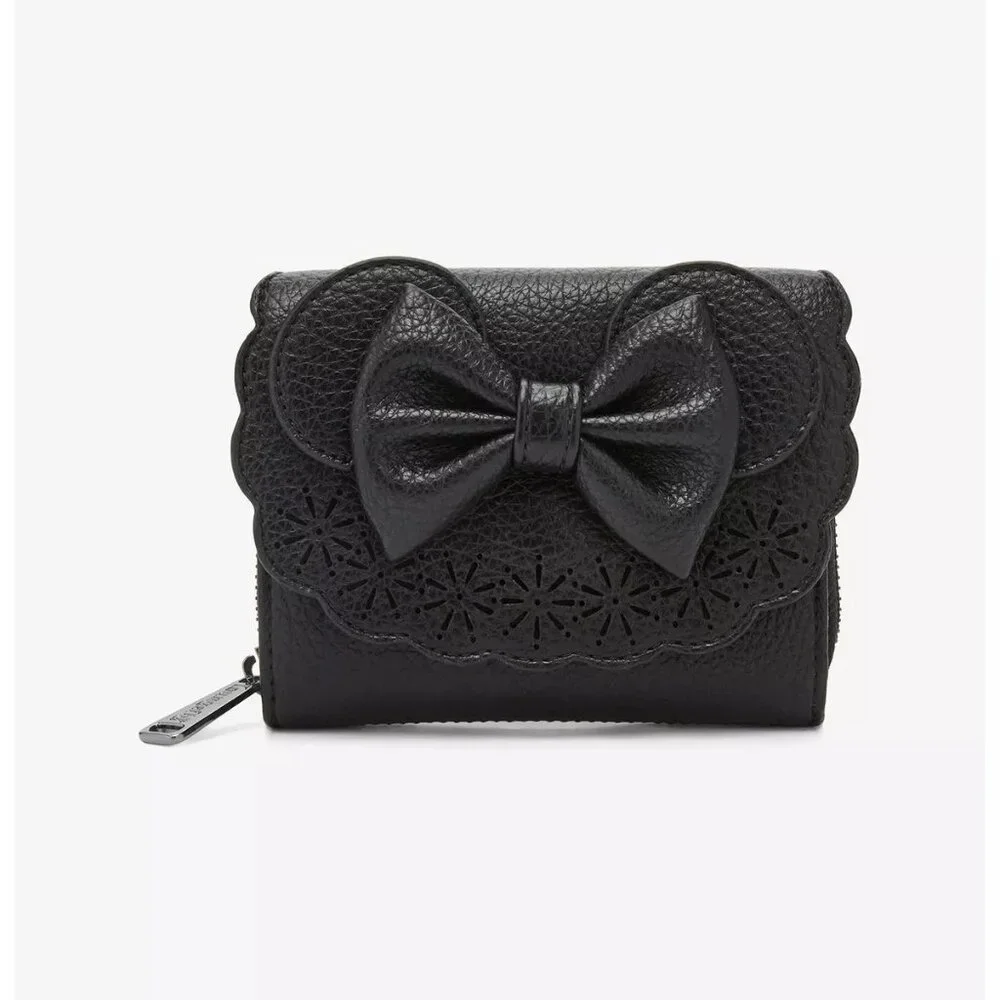 Loungefly Disney Minnie Mouse Pebble Textured Black Mini Backpack and Wallet NWT - Picture 6 of 10